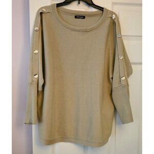 Cable & Gauge Womens Light Olive Button-Accent 3/4 Sleeve Sweater Lagenlook READ